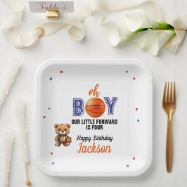 Plato De Papel Cumpleaños con tema de baloncesto Oh Boy