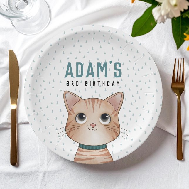 Plato De Papel Cumpleaños con tema de gatito para papel de fiesta (Subido por el creador)