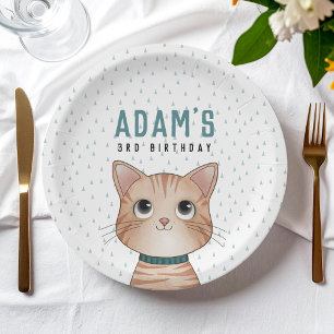 Plato De Papel Cumpleaños con tema de gatito para un papel de fie