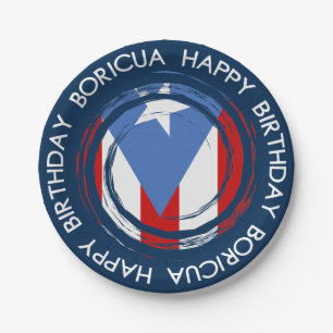 Plato De Papel Cumpleaños con tema de la bandera de Puerto Rico B