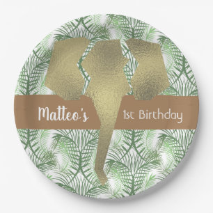 Plato De Papel Cumpleaños con tema de safari con elefante de lámi