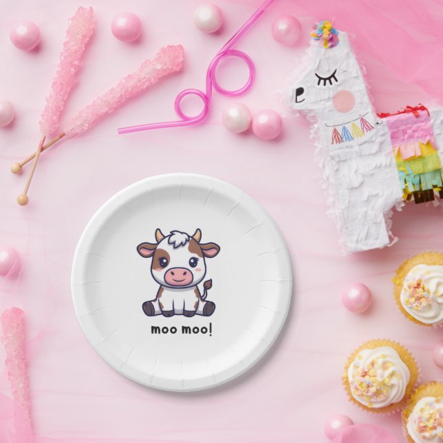 Plato De Papel Cumpleaños con tema de vaca (Fiesta)