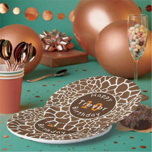 Plato De Papel Cumpleaños con temática de safari de jirafa