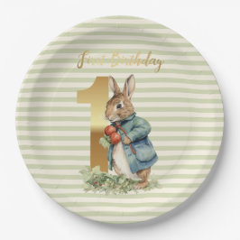 Plato De Papel Cumpleaños conejo oro número uno