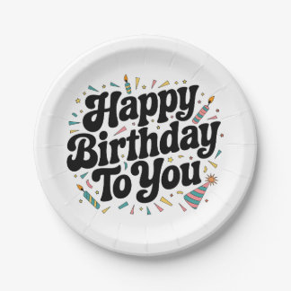Plato De Papel Cumpleaños Confeti Retro