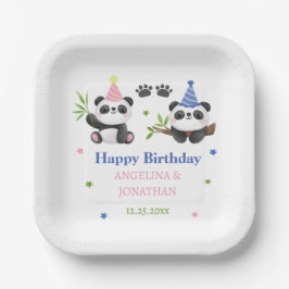 Plato De Papel Cumpleaños conjunto de niño y niña Panda