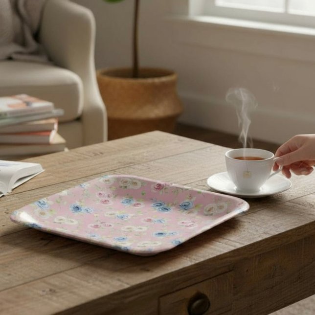 Plato De Papel Cumpleaños coquette floral rosa azul (Subido por el creador)