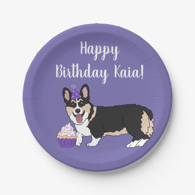 Plato De Papel Cumpleaños Corgis (Anverso)