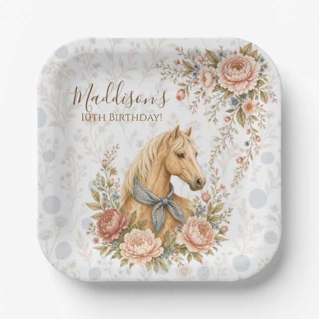 Plato De Papel Cumpleaños Cowgirl Blue (Anverso)