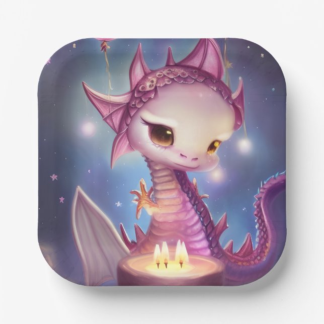 Plato De Papel Cumpleaños Cute Dargon (Anverso)