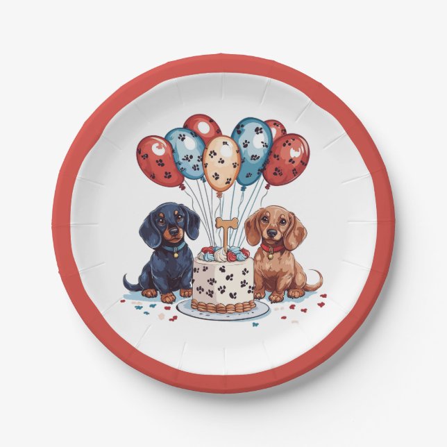 Plato De Papel Cumpleaños Dachshund Dogs (Anverso)