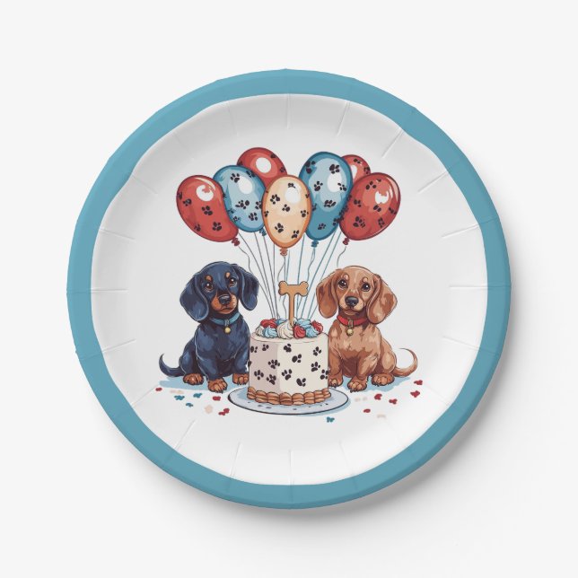 Plato De Papel Cumpleaños Dachshund Dogs (Anverso)