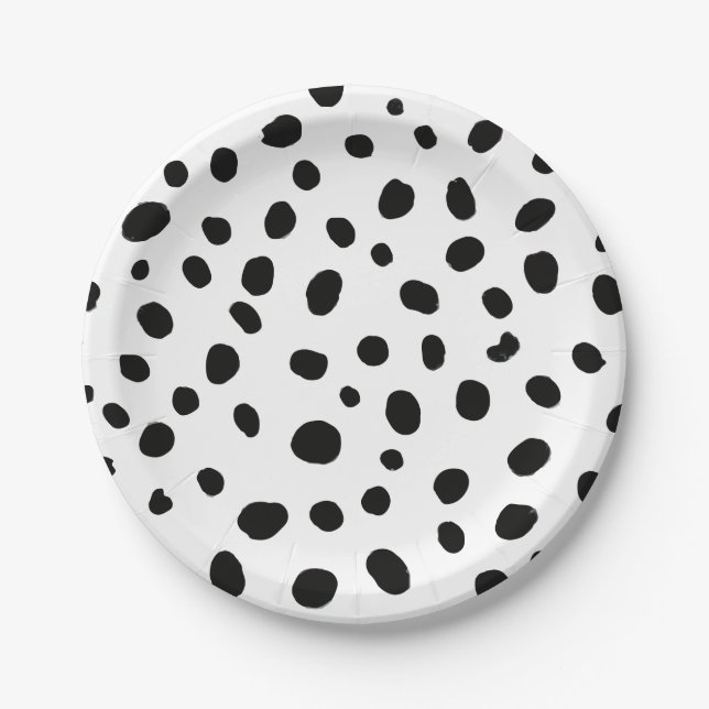 Plato De Papel Cumpleaños dálmata mancha negra perro (Anverso)