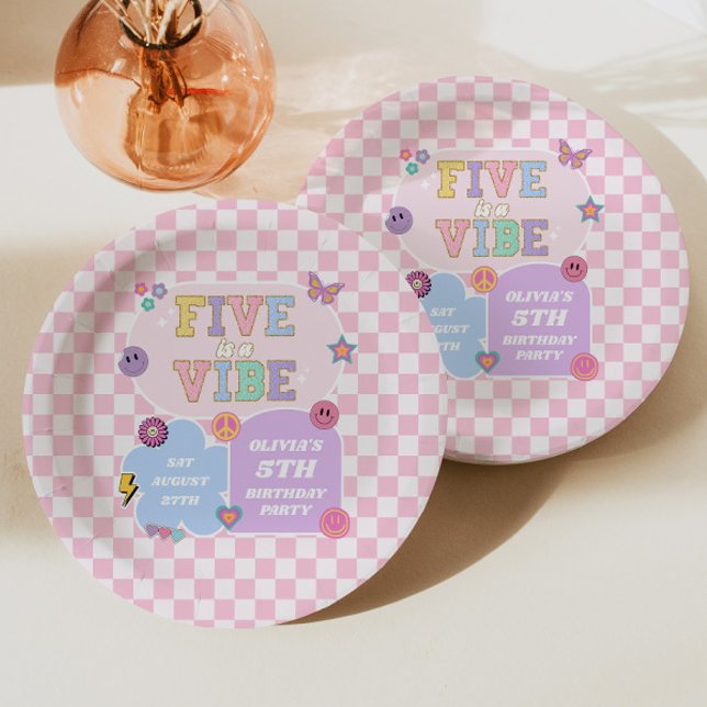 Plato De Papel Cumpleaños de 5 años Five Is A Vibe Preppy Patch (Subido por el creador)