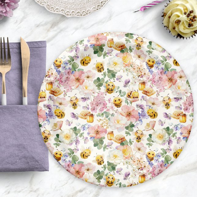 Plato De Papel Cumpleaños de abeja (Bee Birthday Paper Plates
)