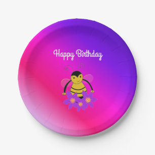 Plato De Papel Cumpleaños de Abeja Ocupada