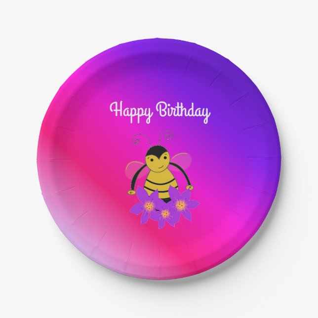 Plato De Papel Cumpleaños de Abeja Ocupada (Anverso)