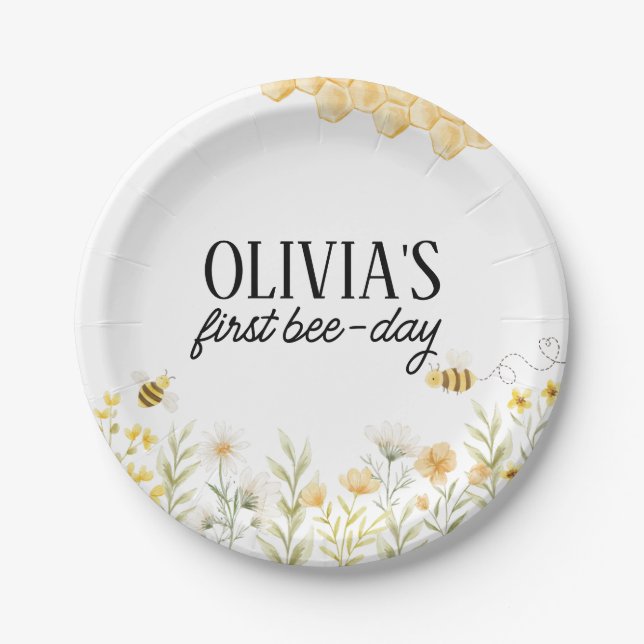Plato De Papel Cumpleaños de Abejas (Anverso)