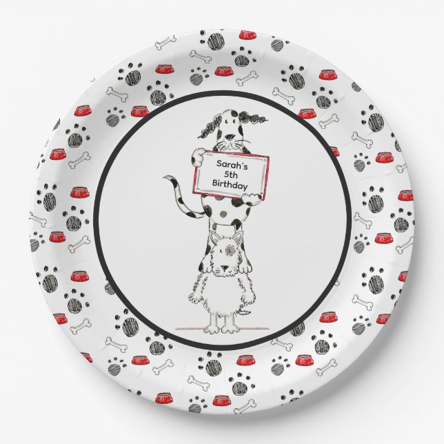 Plato De Papel Cumpleaños de acróbatas de perro lindos personaliz (Anverso)