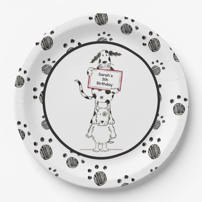 Plato De Papel Cumpleaños de acróbatas de perro lindos personaliz (Anverso)