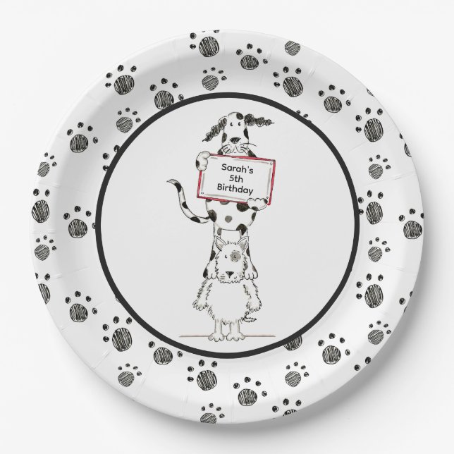 Plato De Papel Cumpleaños de acróbatas de perro lindos personaliz (Anverso)