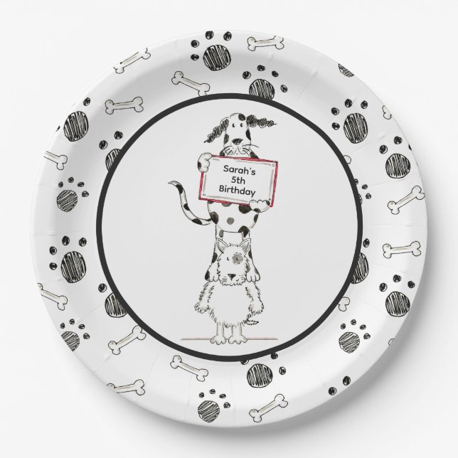 Plato De Papel Cumpleaños de acróbatas de perro personalizados li (Anverso)