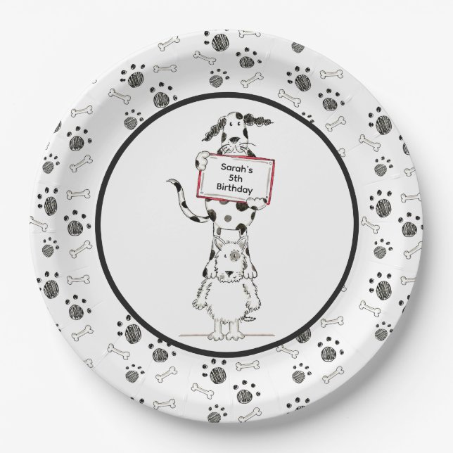 Plato De Papel Cumpleaños de acróbatas de perro personalizados li (Anverso)
