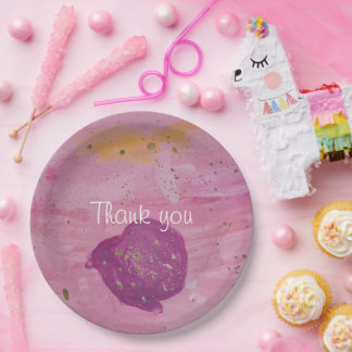 Plato De Papel Cumpleaños de Acuarela Rosa Galaxia Cósmica