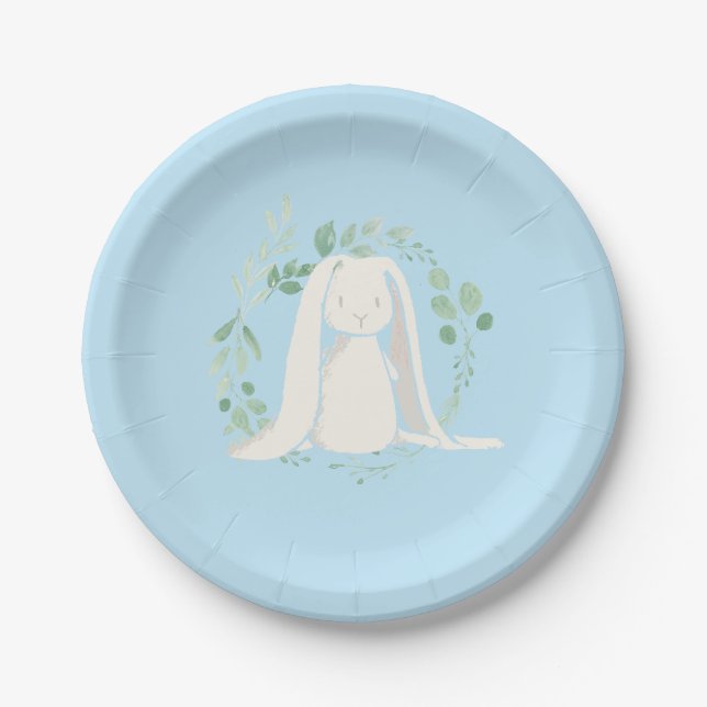 Plato De Papel Cumpleaños de algún conejito azul (Anverso)