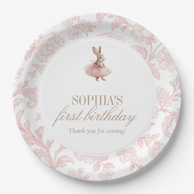Plato De Papel Cumpleaños de algún conejito Fiesta de conejito ro (Anverso)