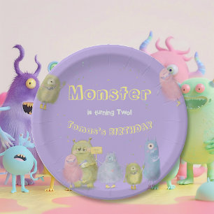 Plato De Papel cumpleaños de Amigos Funny Monsters