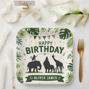 Plato De Papel Cumpleaños de Animales de la Jungla Safari