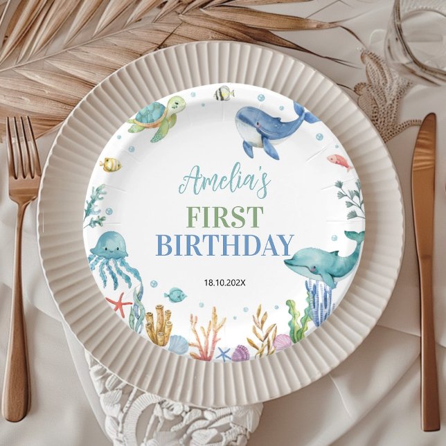 Plato De Papel Cumpleaños de Animales del Océano Bajo El Mar (Subido por el creador)