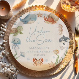 Plato De Papel Cumpleaños de Animales Marinos Bajo El Mar