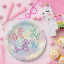 Plato De Papel Cumpleaños de animalitos de globos pastel adorable