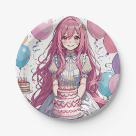 Plato De Papel cumpleaños de Anime chica