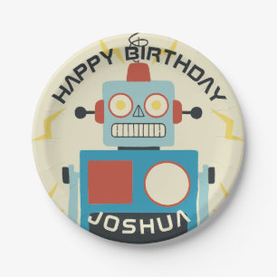 Plato De Papel Cumpleaños de Antique Toy Robot