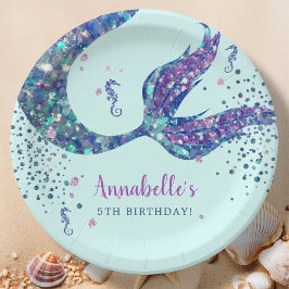 Plato De Papel Cumpleaños de Aqua Mermaid