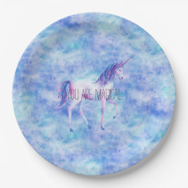 Plato De Papel Cumpleaños de Aqua Purple White Unicornios