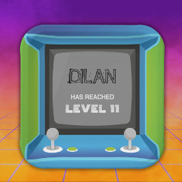 Plato De Papel cumpleaños de arcade, invitación de cumpleaños de