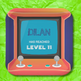 Plato De Papel cumpleaños de arcade, invitación de cumpleaños de