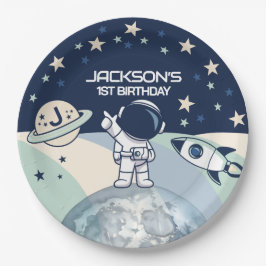 Plato De Papel Cumpleaños de astronauta del espacio exterior ador
