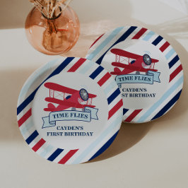Plato De Papel Cumpleaños de avión Tiempo vuela