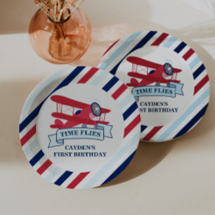 Plato De Papel Cumpleaños de avión Tiempo vuela