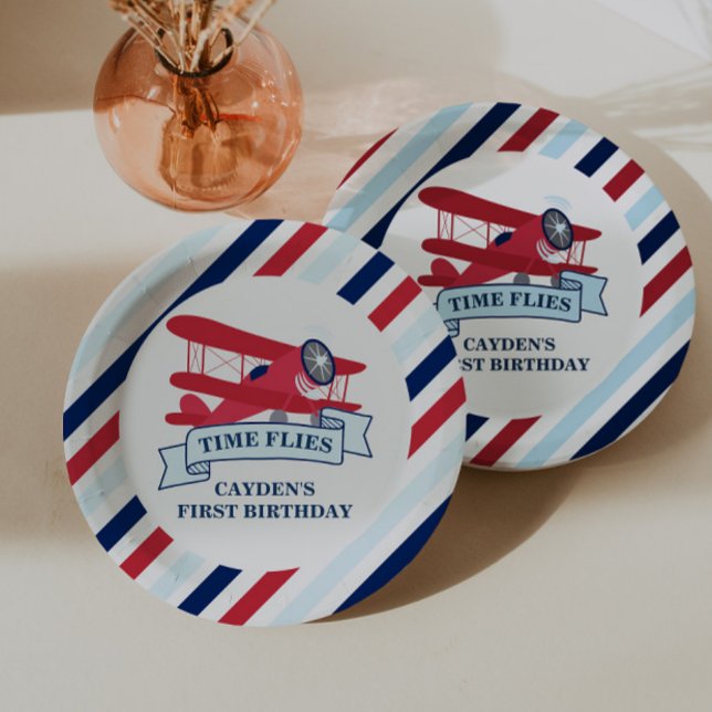 Plato De Papel Cumpleaños de avión Tiempo vuela (Subido por el creador)