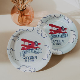 Plato De Papel Cumpleaños de Avión Tiempo Vuela