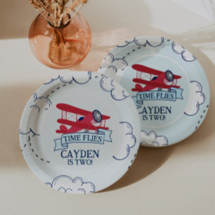 Plato De Papel Cumpleaños de Avión Tiempo Vuela
