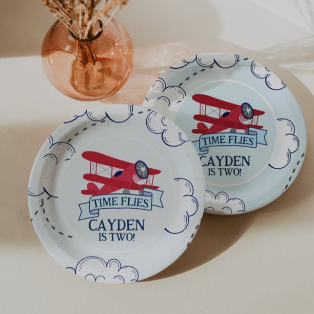 Plato De Papel Cumpleaños de Avión Tiempo Vuela (Subido por el creador)