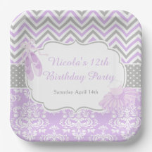 Cumpleaños de Bailarina Chevron Morado y Gris