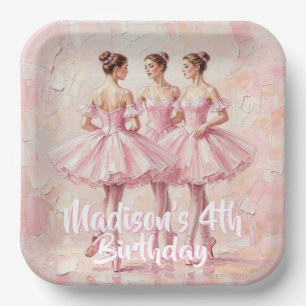 Plato De Papel cumpleaños de bailarina rosa coqueta